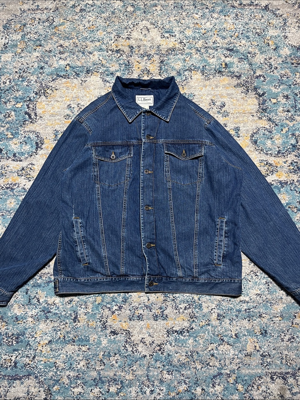 VTG L.L.Bean Trucker Style Denim Corduroy Collar Jacket Size XL TALL